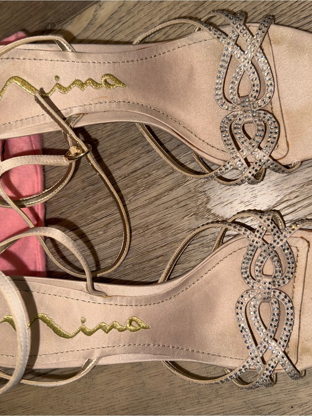 Nina Nude Pink Rhinestone Strappy Sandals